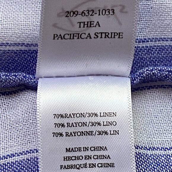 Rails Thea Sz L Blouse Button Up Tie Front Blue/White Striped Elbow Sleeve - Picture 9 of 10